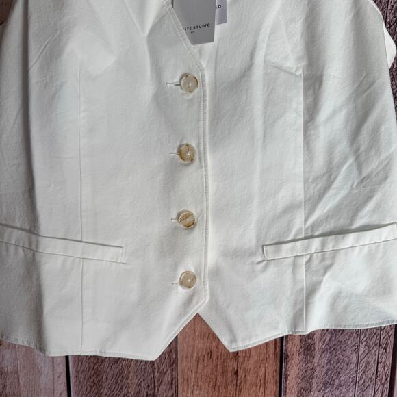 Petite Studio NYC Bridgett Vest Ivory Cotton Sleeveless Tailored Versatile M NWT - Picture 4 of 10